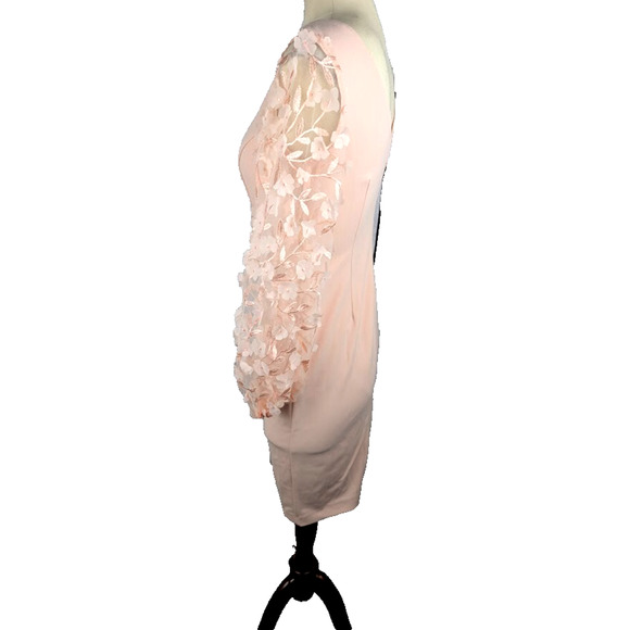 Eliza‎ J Sheer Contrast Sleeve Sheath Dress Blush Pink Knee Length Size 4 - Picture 3 of 6